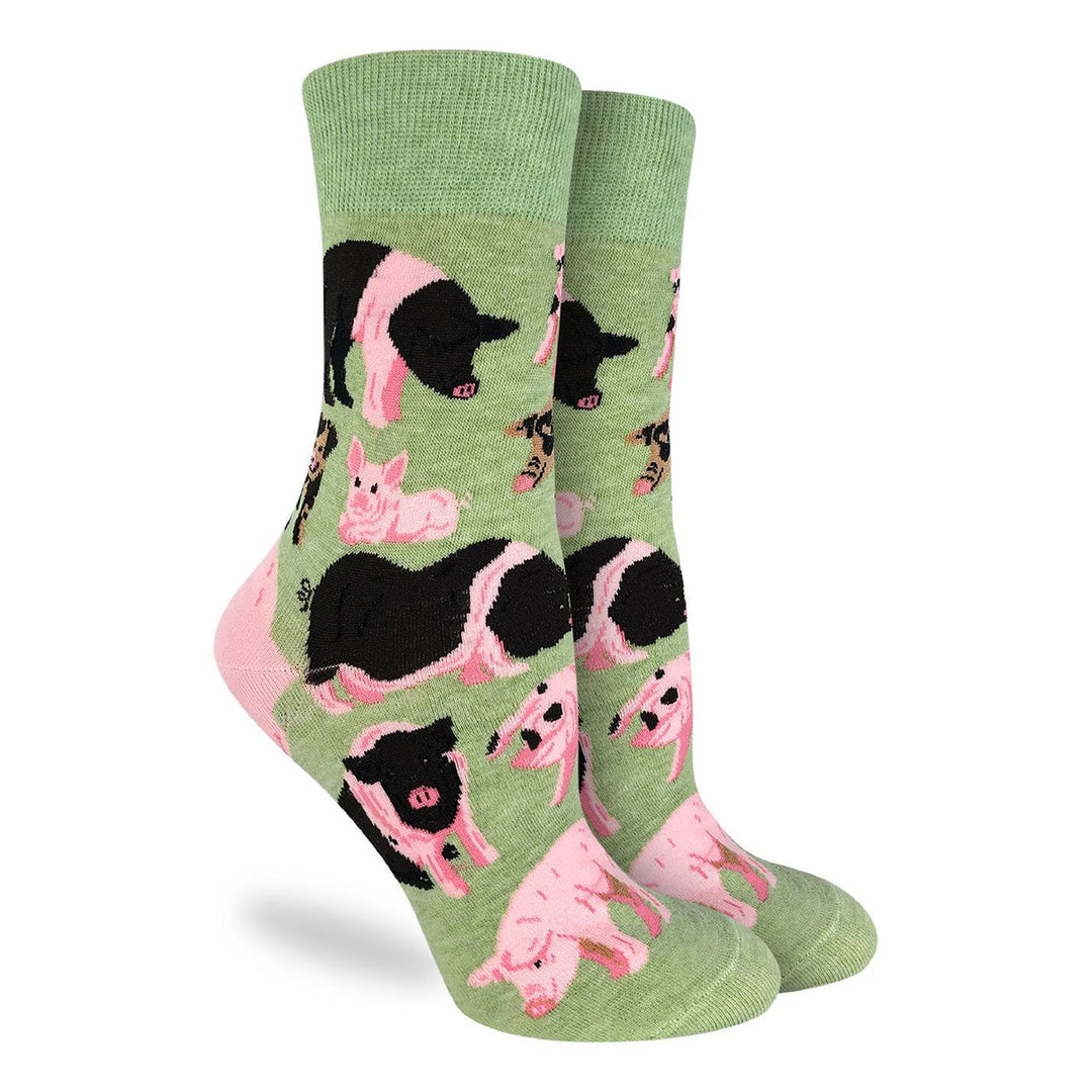 "Pigs" Cotton Crew Socks by Good Luck Sock - Medium