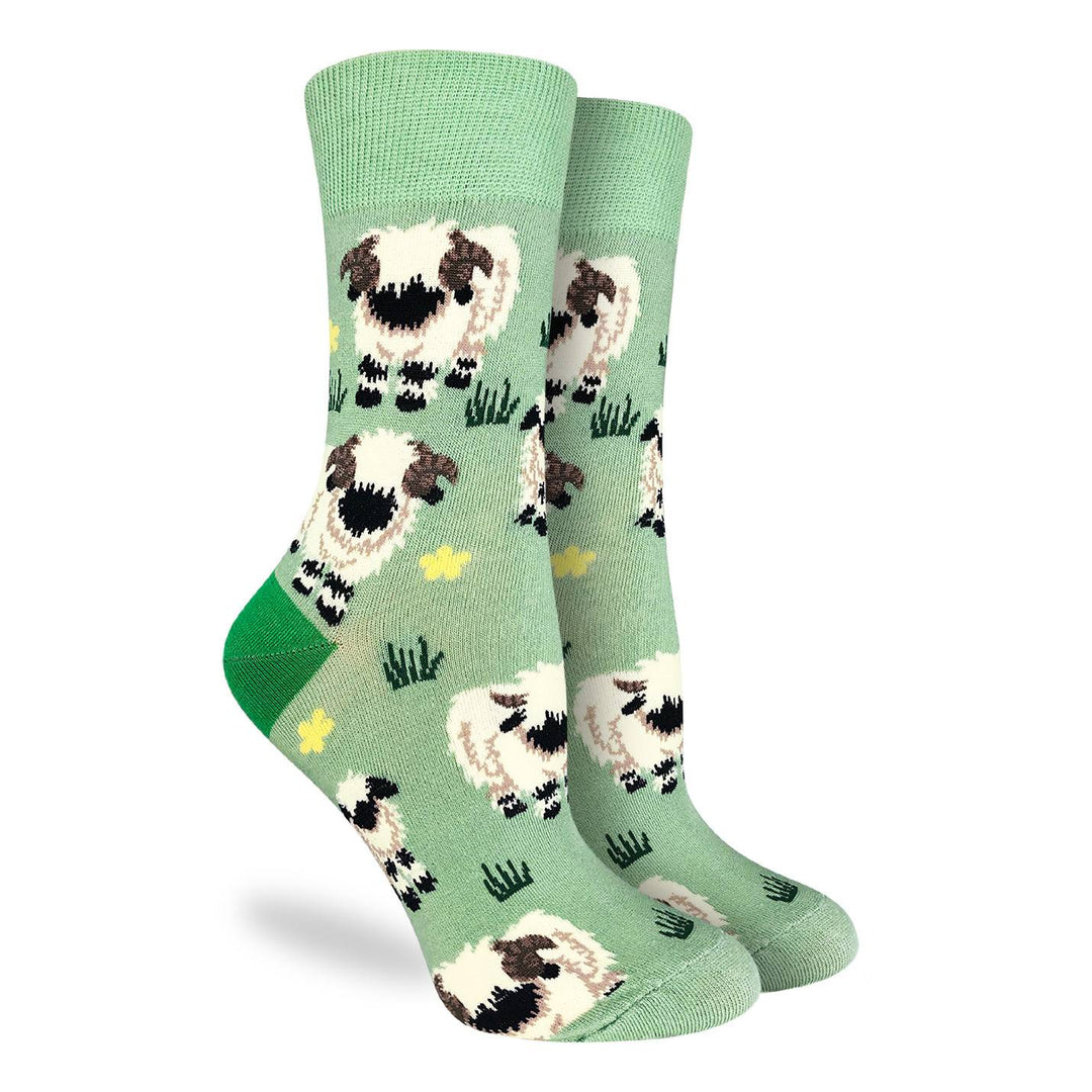 "Valais Blacknose Sheep" Cotton Crew Socks by Good Luck Sock - Medium