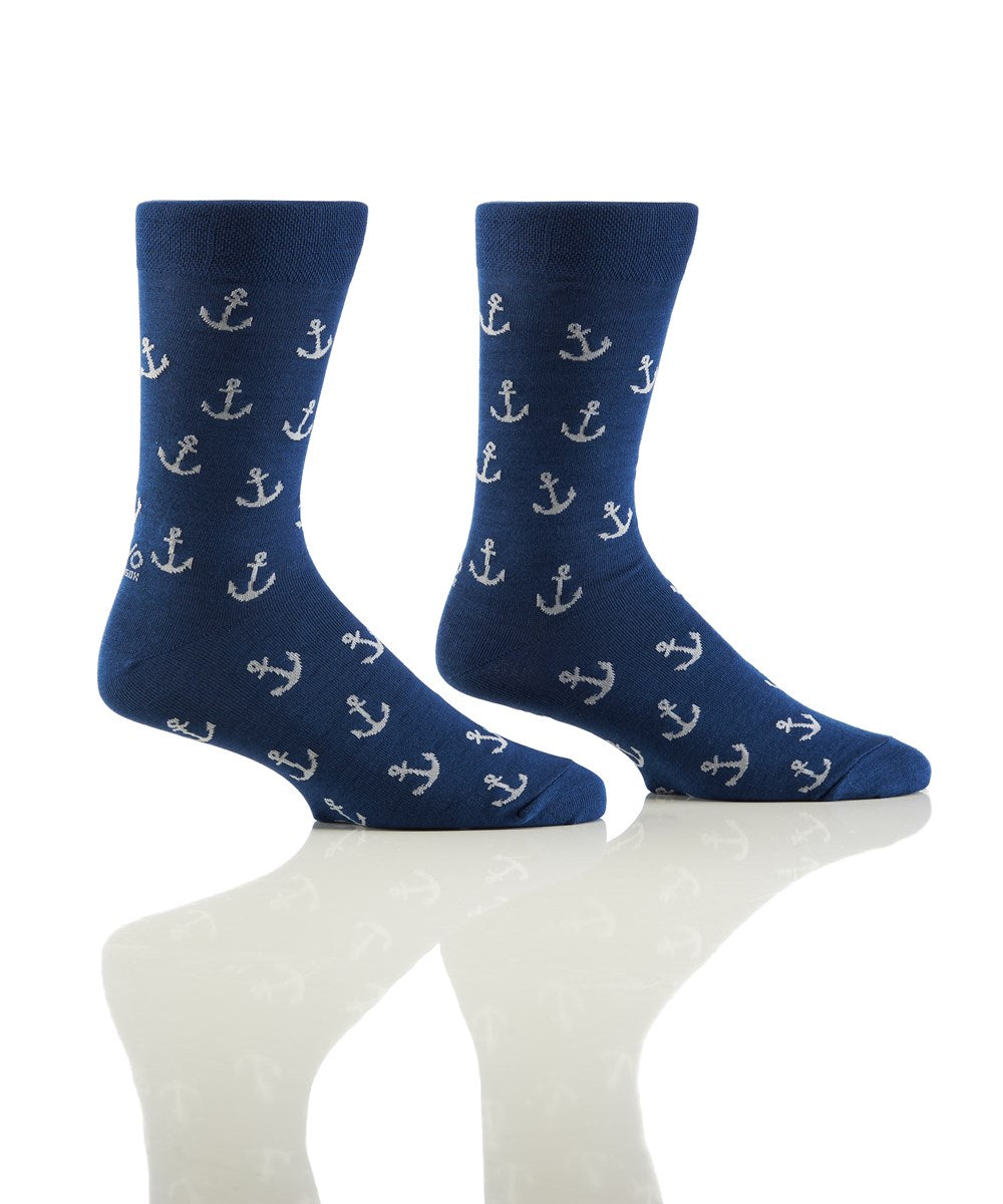 YO Sox "Anchors" Cotton Dress Crew Socks - Large