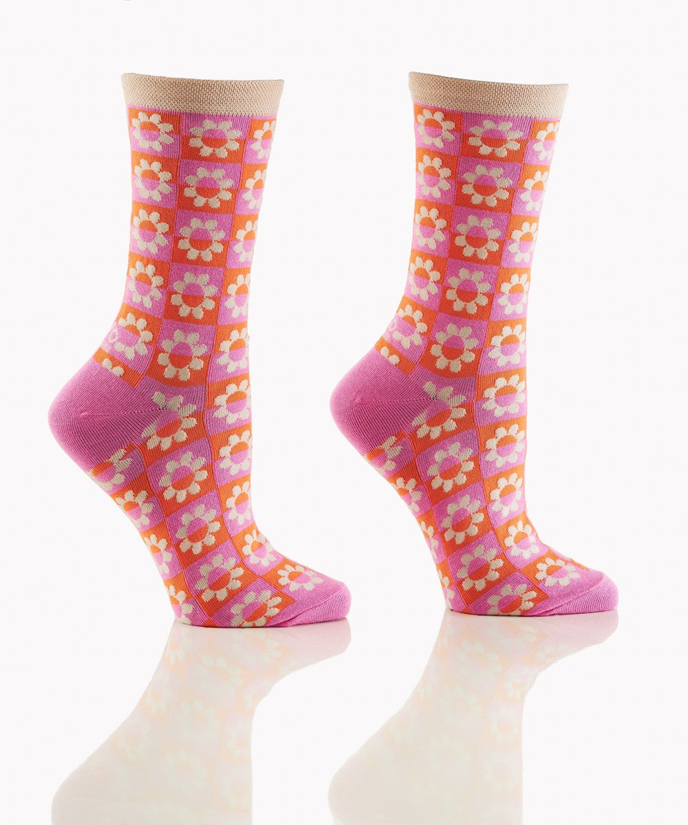 Retro Floral Cotton Dress Crew Socks by YO Sox -Medium