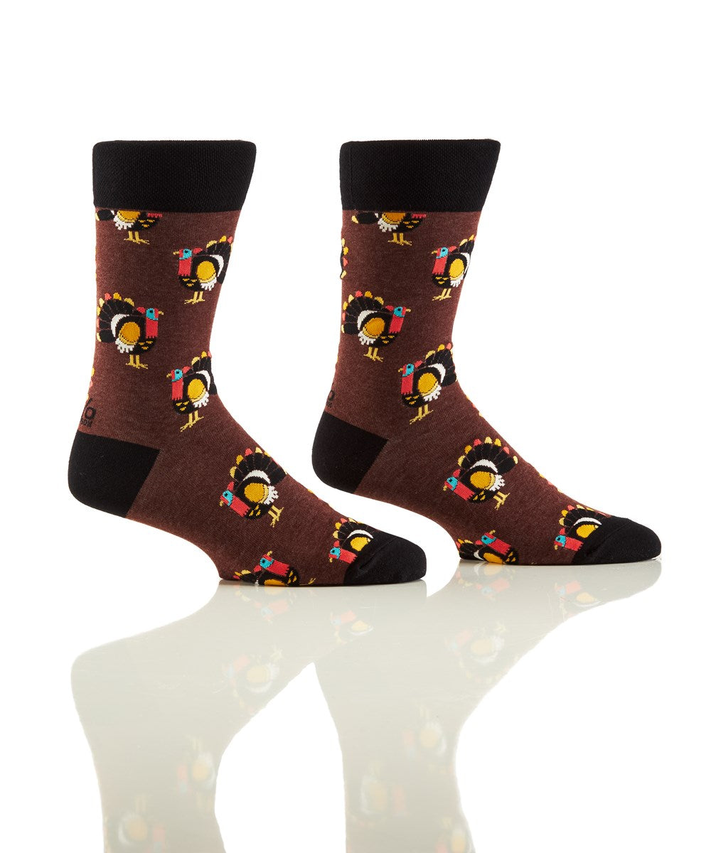 "Turkeys" Cotton Dress Crew Socks by YO Sox - Large