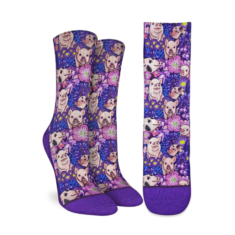 "Piggies" Active Crew Socks by Good Luck Sock - Medium