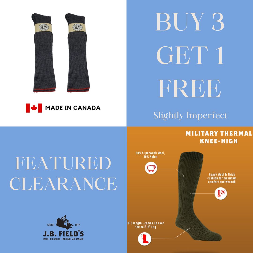 J.B. Field s Military Wool Knee High Thermal Boot Socks Slightly Imperfect Made in Canada Great Sox