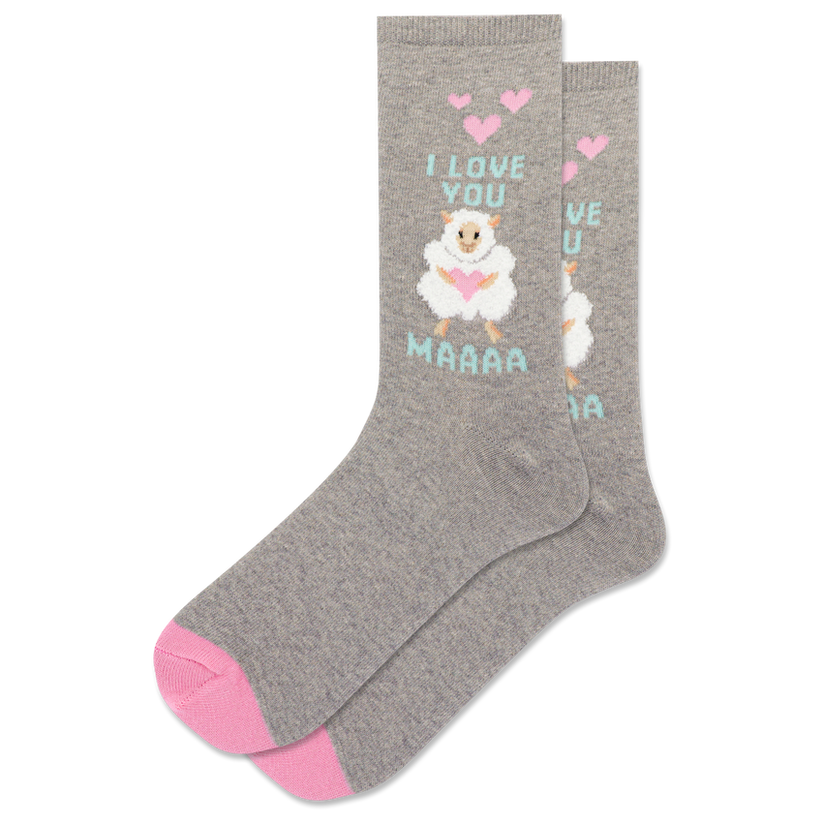 "I Love You Maa" Cotton Crew Socks by Hot Sox- Medium