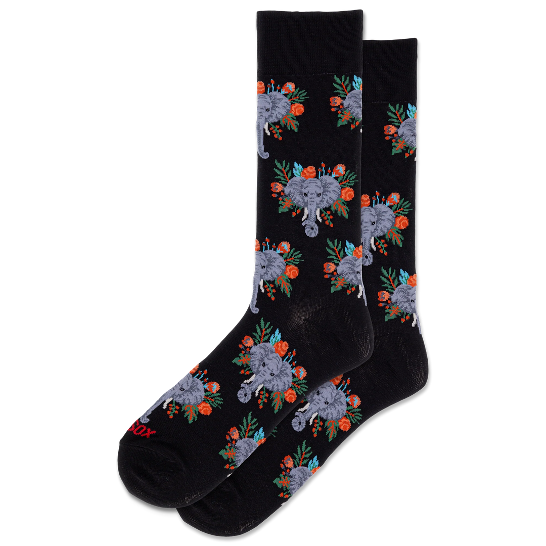 Chaussettes mi-mollet « Éléphants tropicaux » par Hot Sox - Taille L