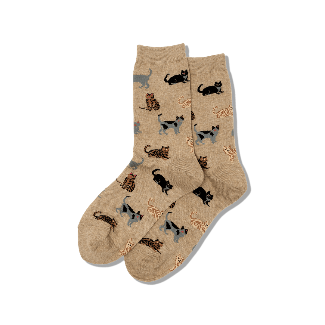 "Classic Cats" Cotton Crew Socks by Hot Sox - Medium