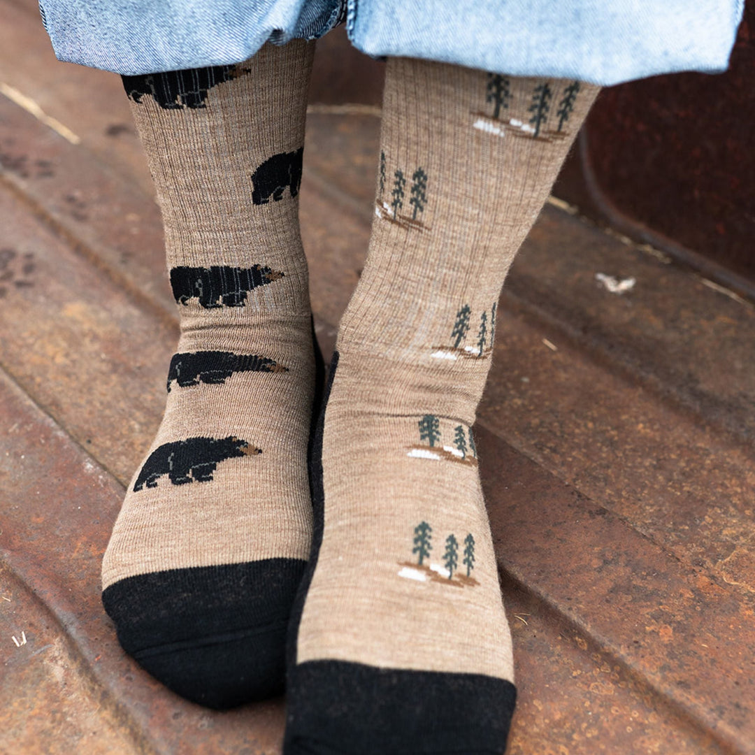 "Bear and Tree" 70% Merino Wool Socks by Friday Sox Co