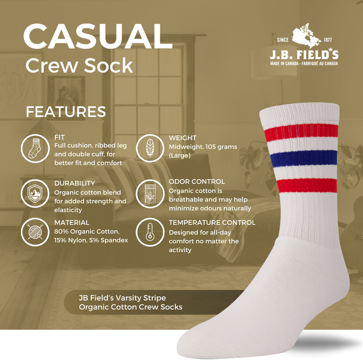J.B. Field's Organic Cotton Varsity Stripe Athletic Socks