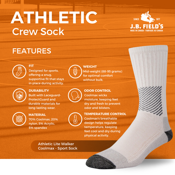 J.B. Field's Athletic Lite Walker Coolmax Sport Sock