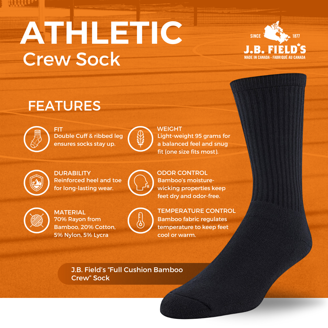 J.B. Field's Plain Full Cushion Bamboo Crew Socks
