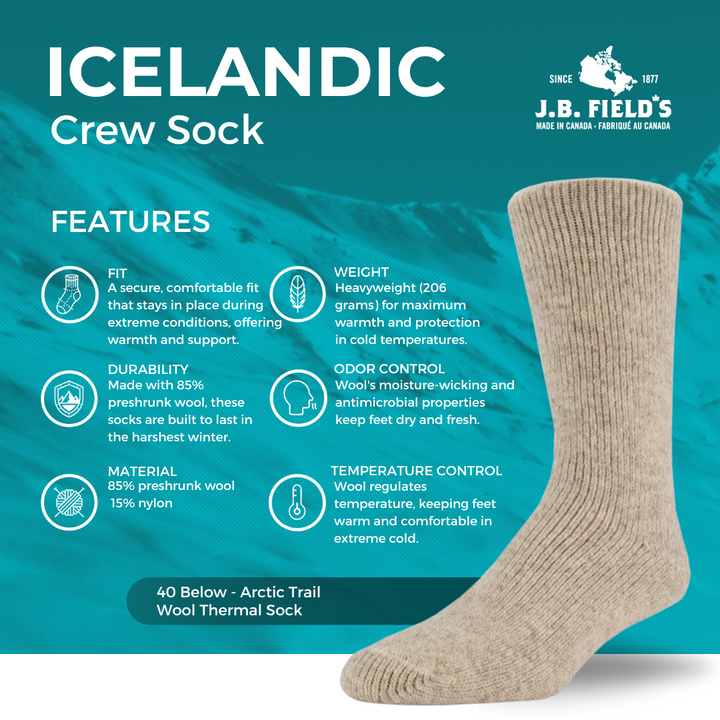 J.B. Field's Icelandic "40 Below Arctic Trail" Wool Thermal Sock