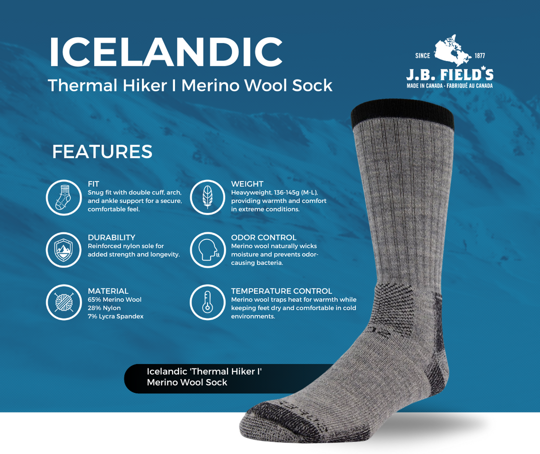 Chaussette islandaise en laine mérinos « Thermal Hiker I » de JB Field