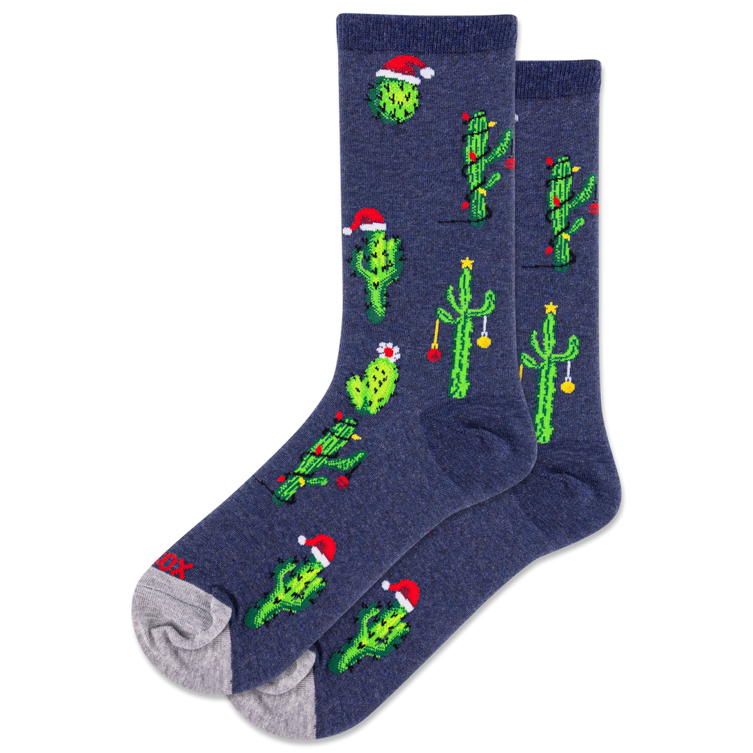 "Christmas Cactus" Cotton Crew Socks by Hot Sox - Medium