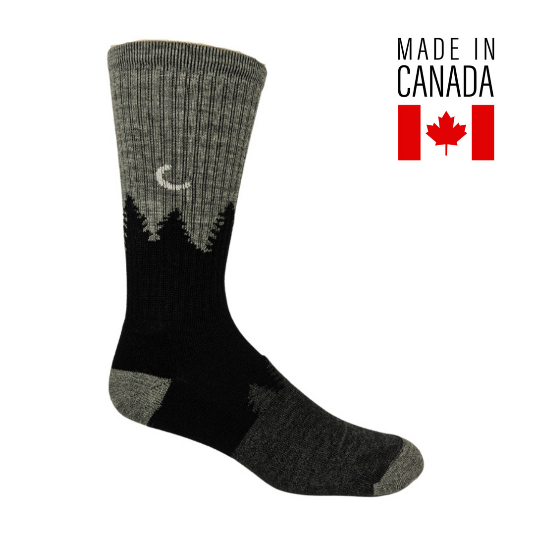 merino wool hiking socks with tree pattern