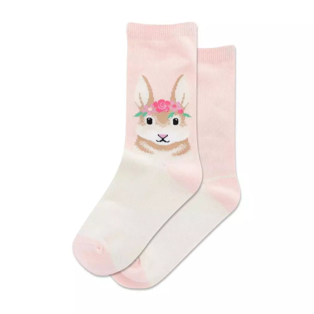 "Flower Crown Bunny" Crew Socks by Hot Sox - Medium