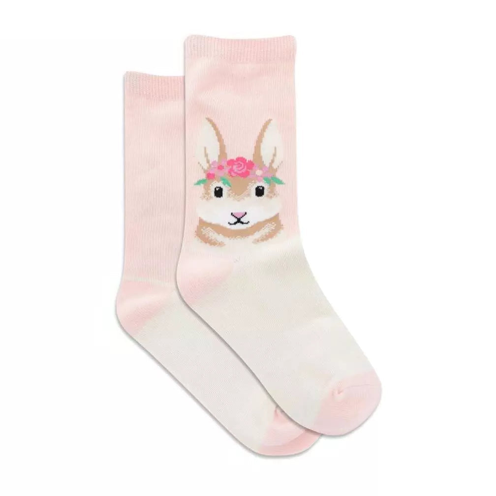 "Flower Crown Bunny" Crew Socks by Hot Sox - Medium