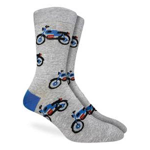 "Grey Motorcycle" Cotton Crew Socks by Good Luck Sock - Large