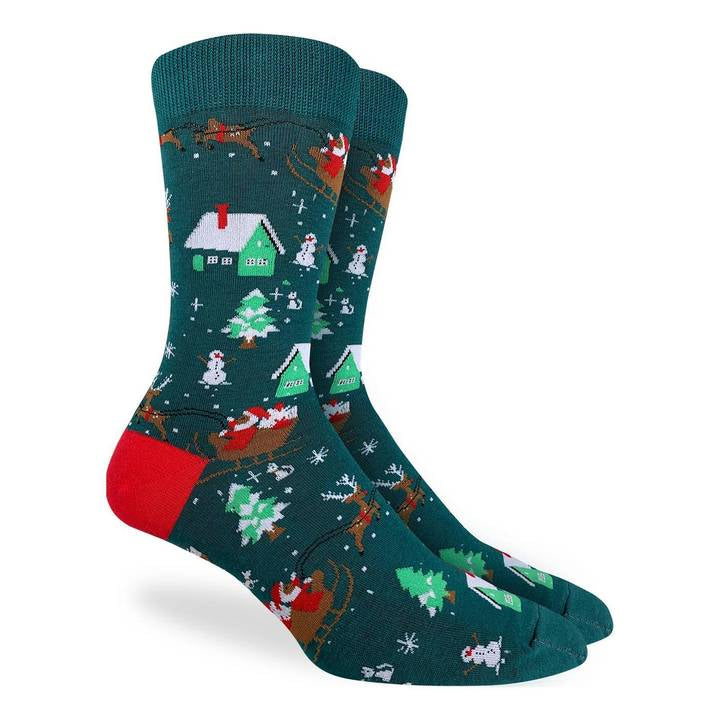 "Santa on a Sled" Cotton Crew Socks by Good Luck Sock