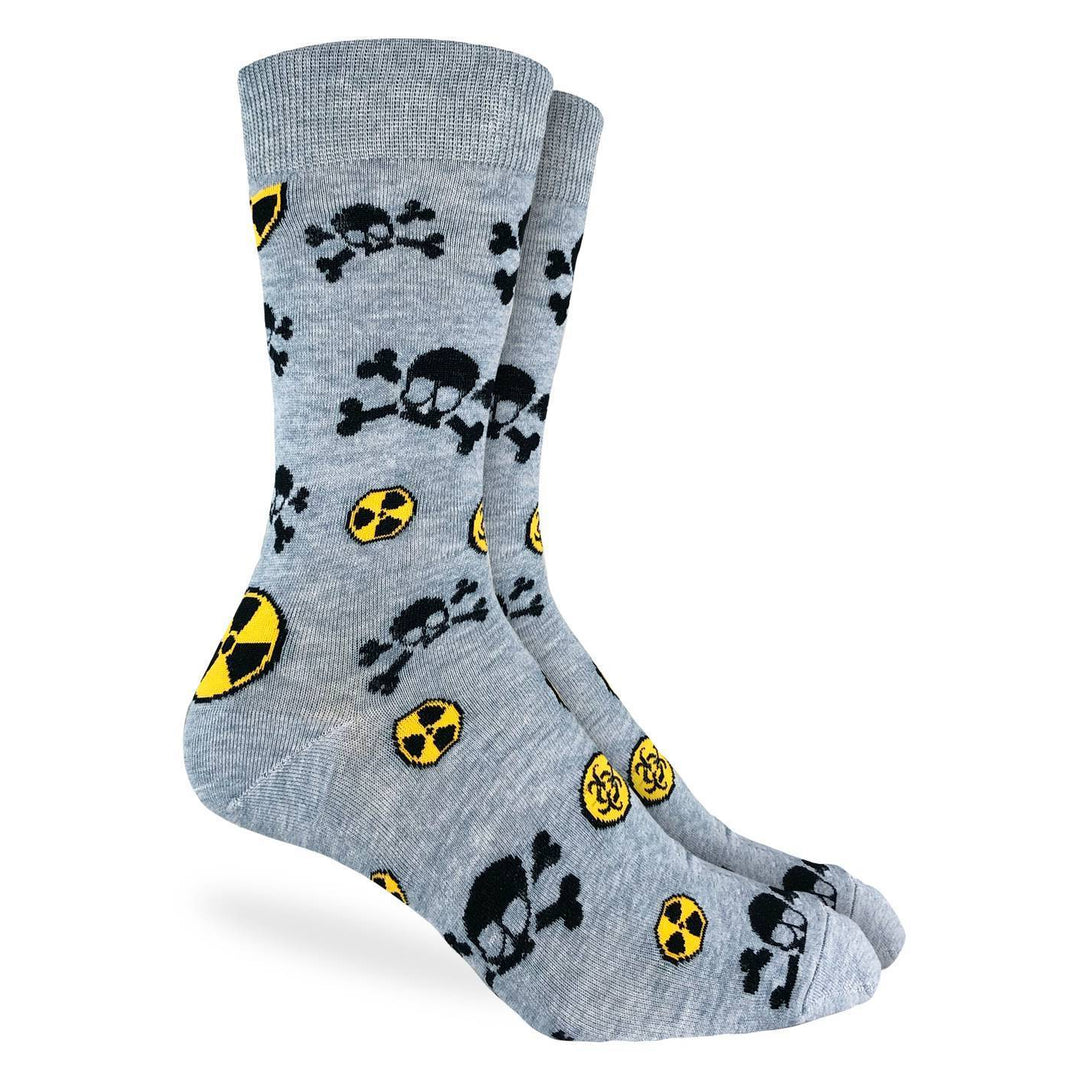 "Radioactive & Biological Hazard" Cotton Crew Socks by Good Luck Sock - Large