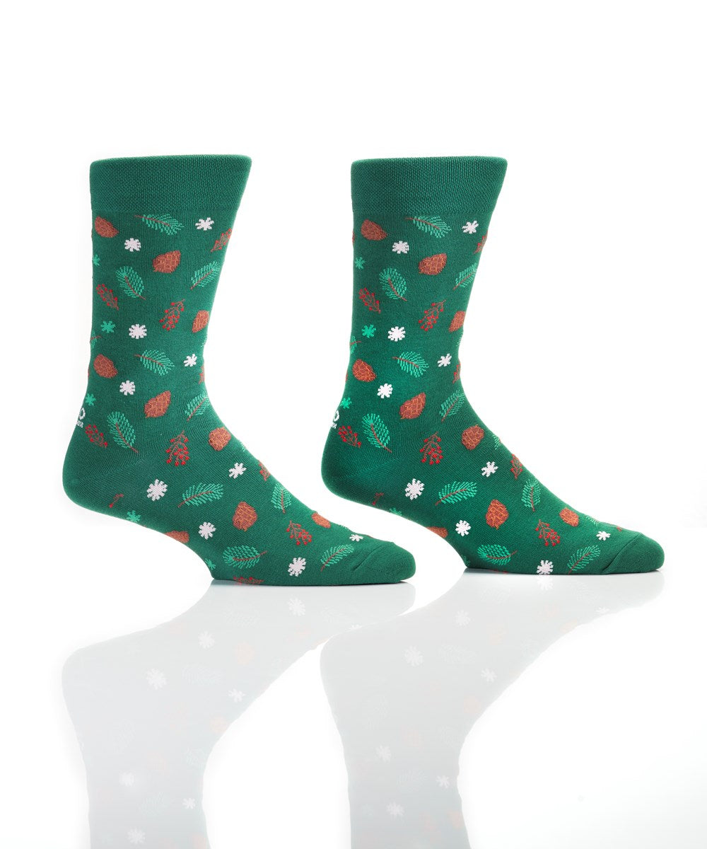 "Winter Foliage" Cotton Dress Crew Socks by YO Sox -Large