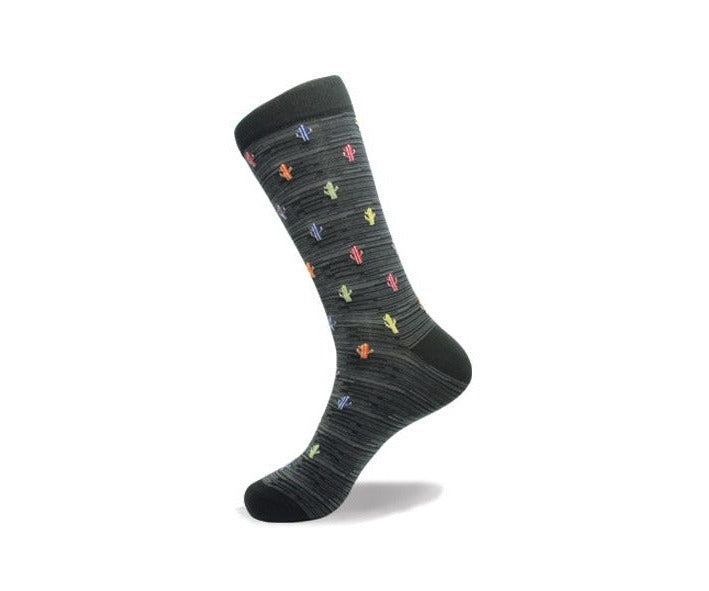 Vagden Men's "Colorful Cactus" Pattern Cotton Dress Sock