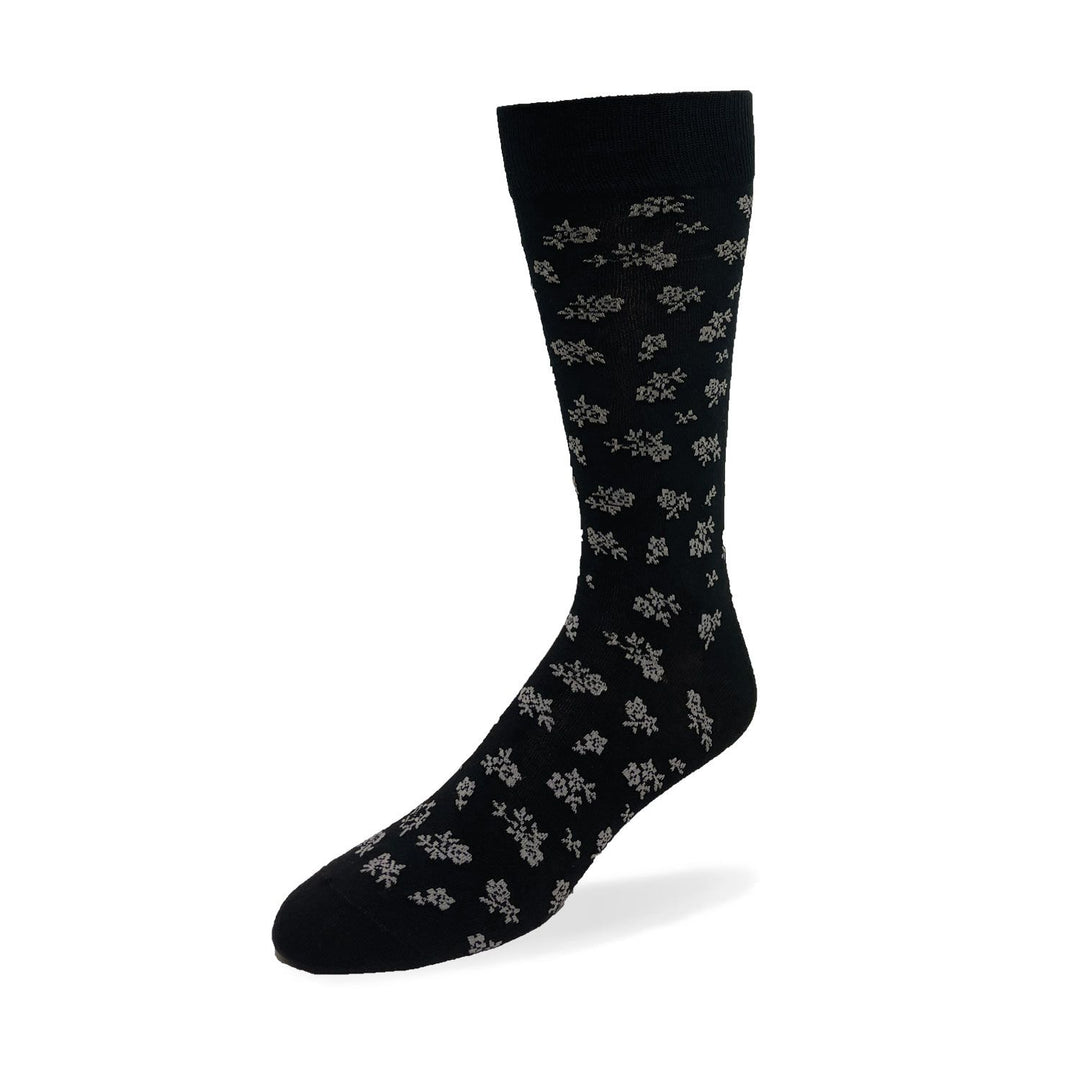 "B &W Floral" Print Cotton Dress Sock by Point Zero -Large