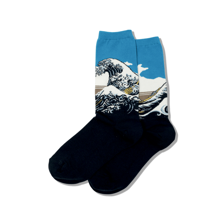 Hokusai "Great Wave" Cotton Dress Crew Socks by Hot Sox