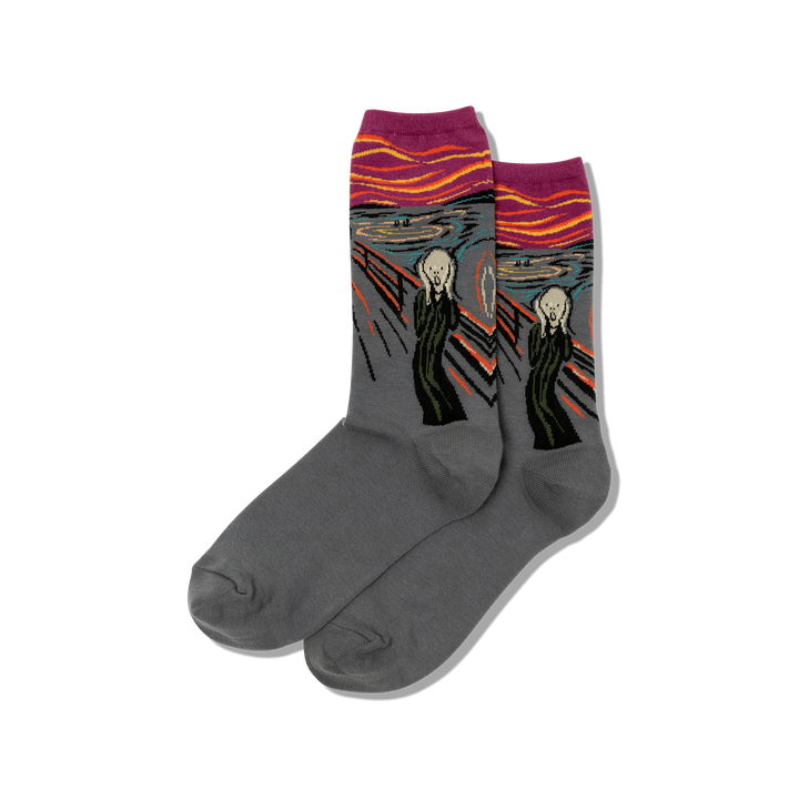 "Munch's The Scream" Cotton Dress Crew Socks by Hot Sox
