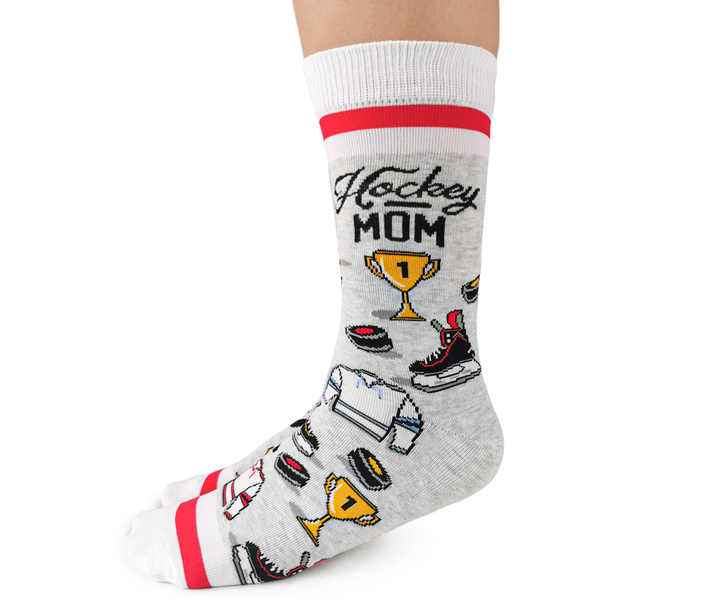 "Hockey Mom" Cotton Crew Socks by Uptown Sox - Medium