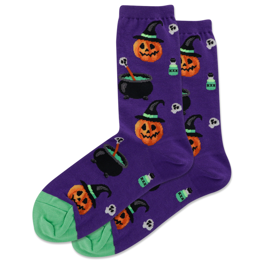 "Witch Pumpkin" Cotton Crew Socks by Hot Sox - Medium - SALE