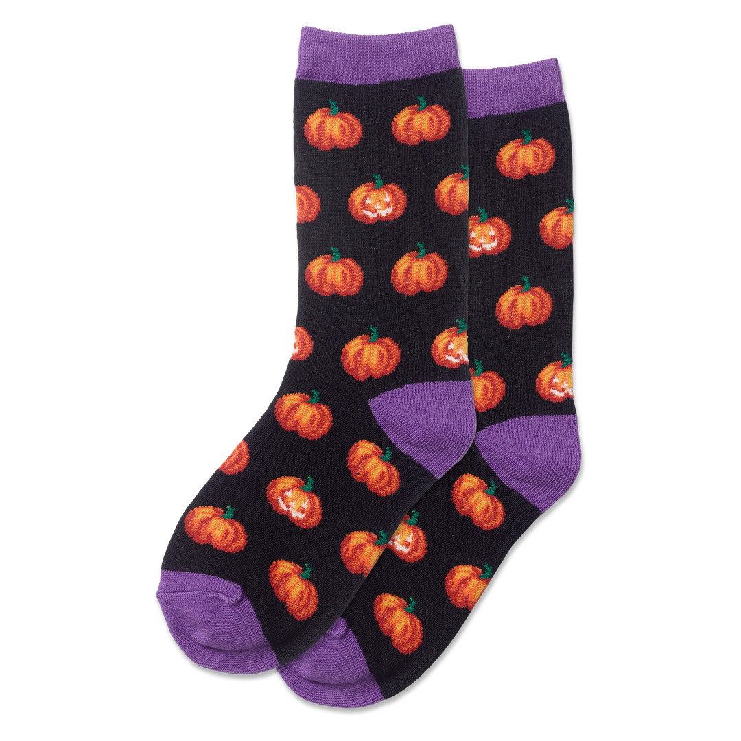 Kids "Glow In the Dark Pumpkins" Crew Socks by Hot Sox