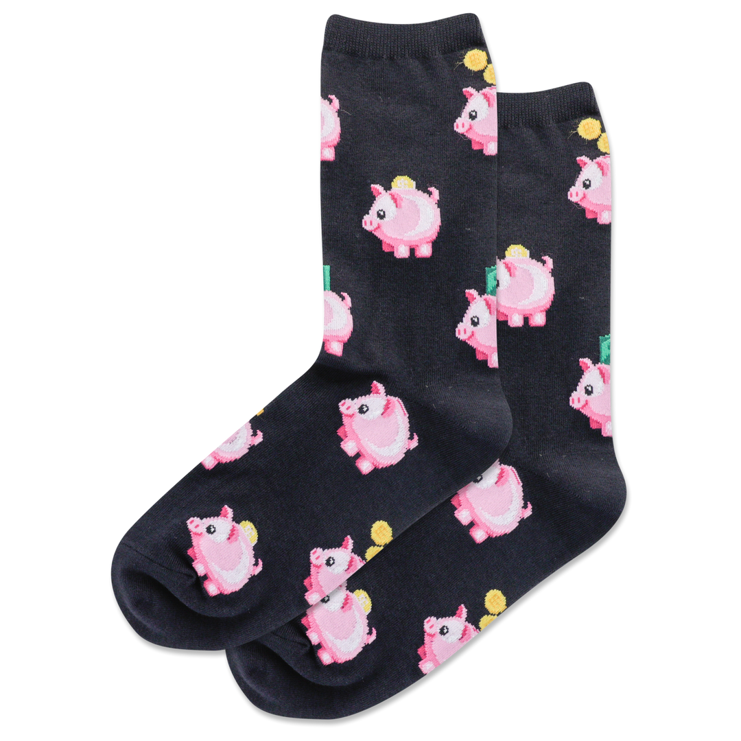 "Piggy Bank" Crew Socks by Hot Sox - Medium - SALE
