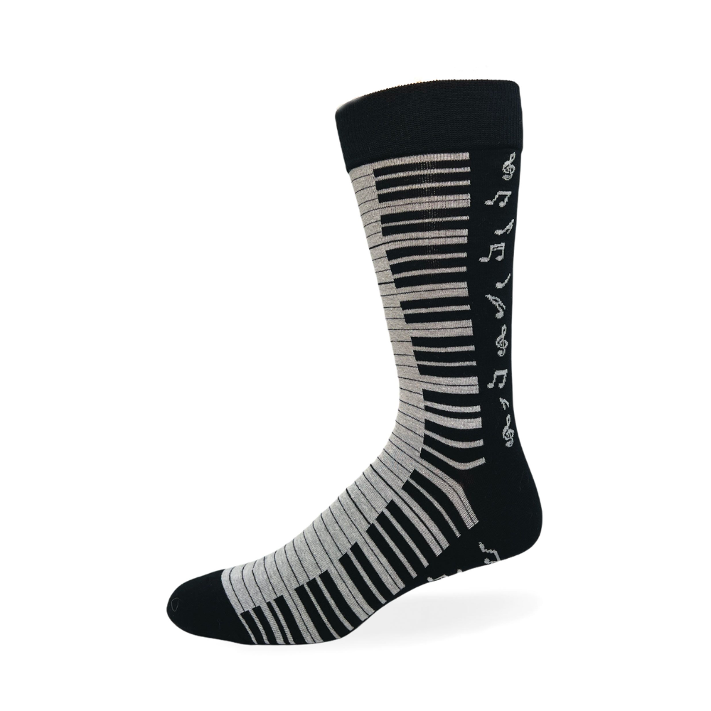 "Piano" Pattern Cotton Dress Sock by Crazy Toes -Large - SALE