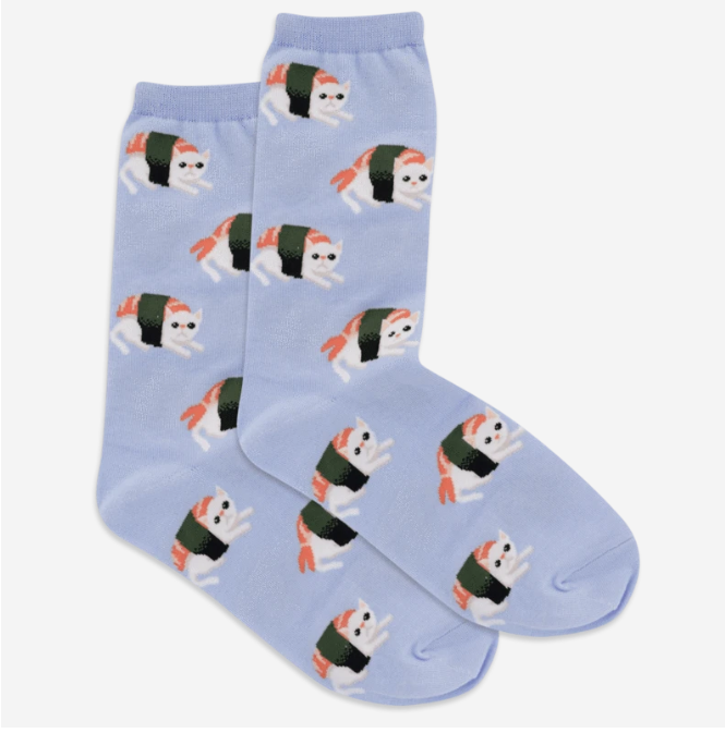 "Sushi Cat" Cotton Crew Socks by Hot Sox