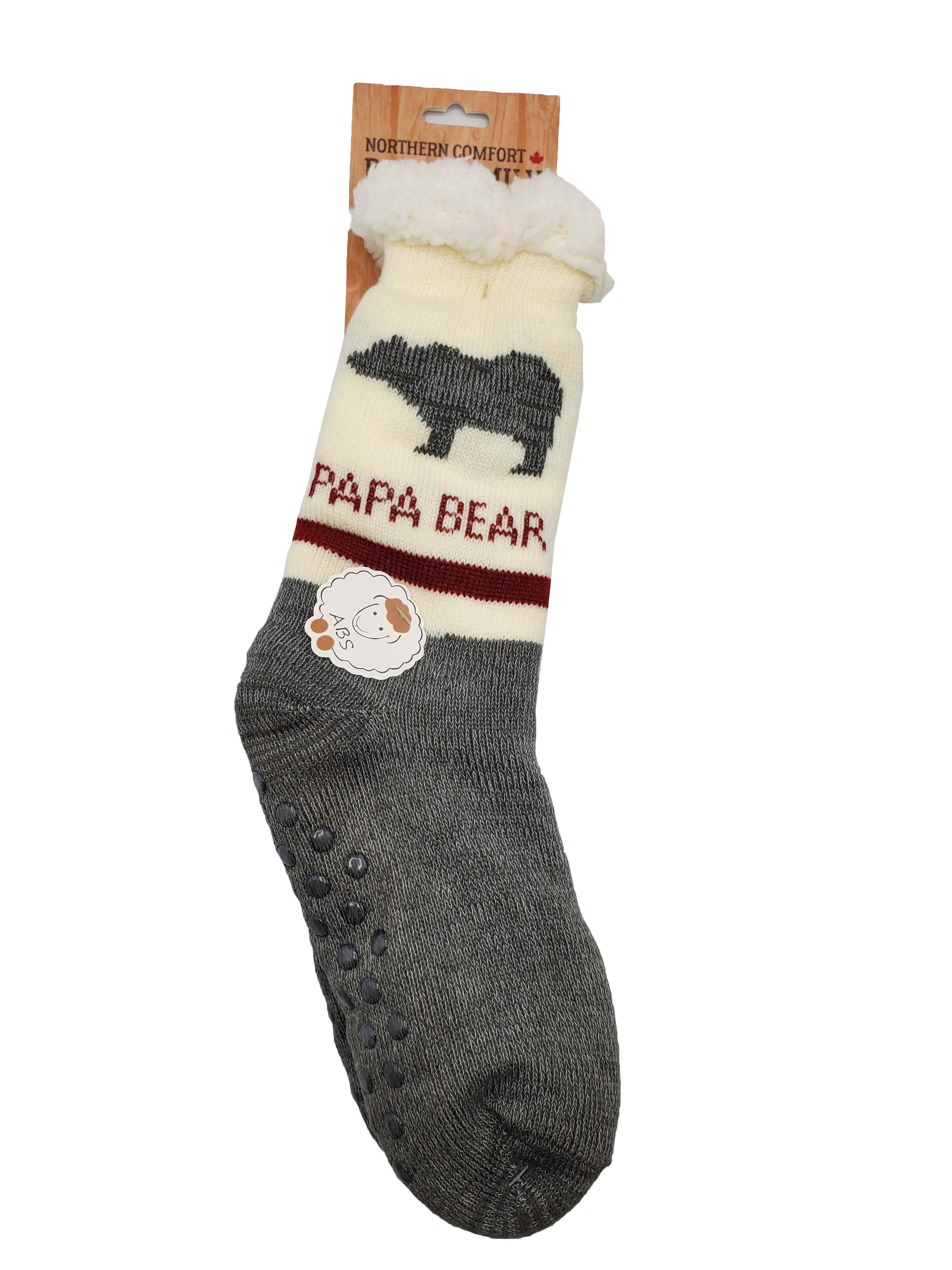 Northern Comfort Papa Bear Sherpa-Lined Men's Slipper Socks with Grippers