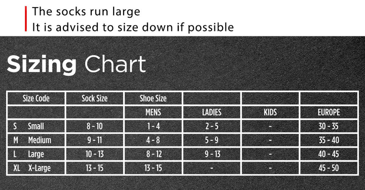 Wool Thermal Socks Sizing Chart