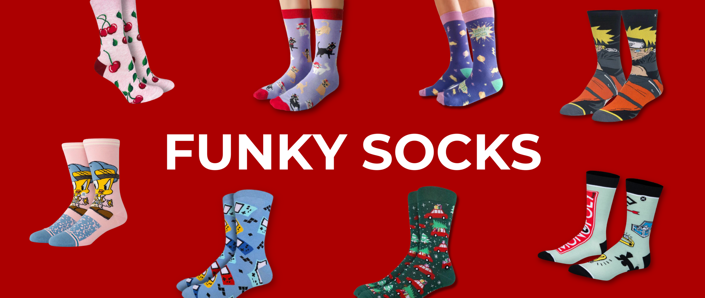 Fun, eye-catching socks with creative designs to add personality to any outfit