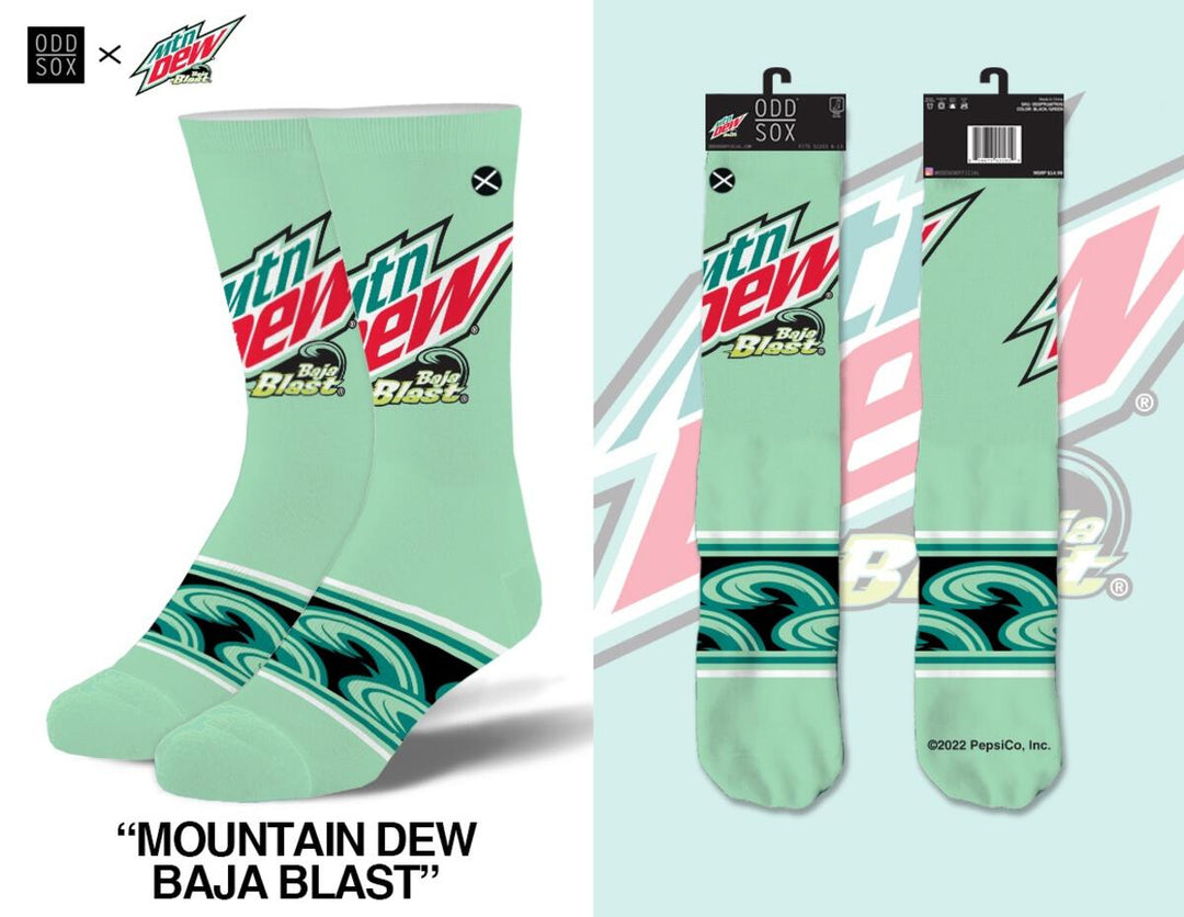 "Mountain Dew: Baja Blast" Cotton Crew Socks by ODD Sox - Men's