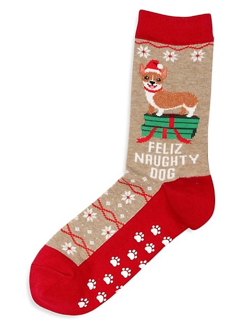 "Feliz Naughty Dog" Crew Socks by Hot Sox - Medium