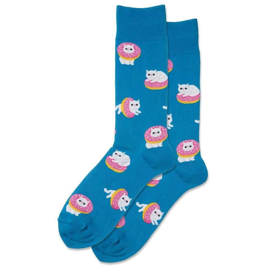 "Donut Cat" Cotton Dress Crew Socks by Hot Sox - Large