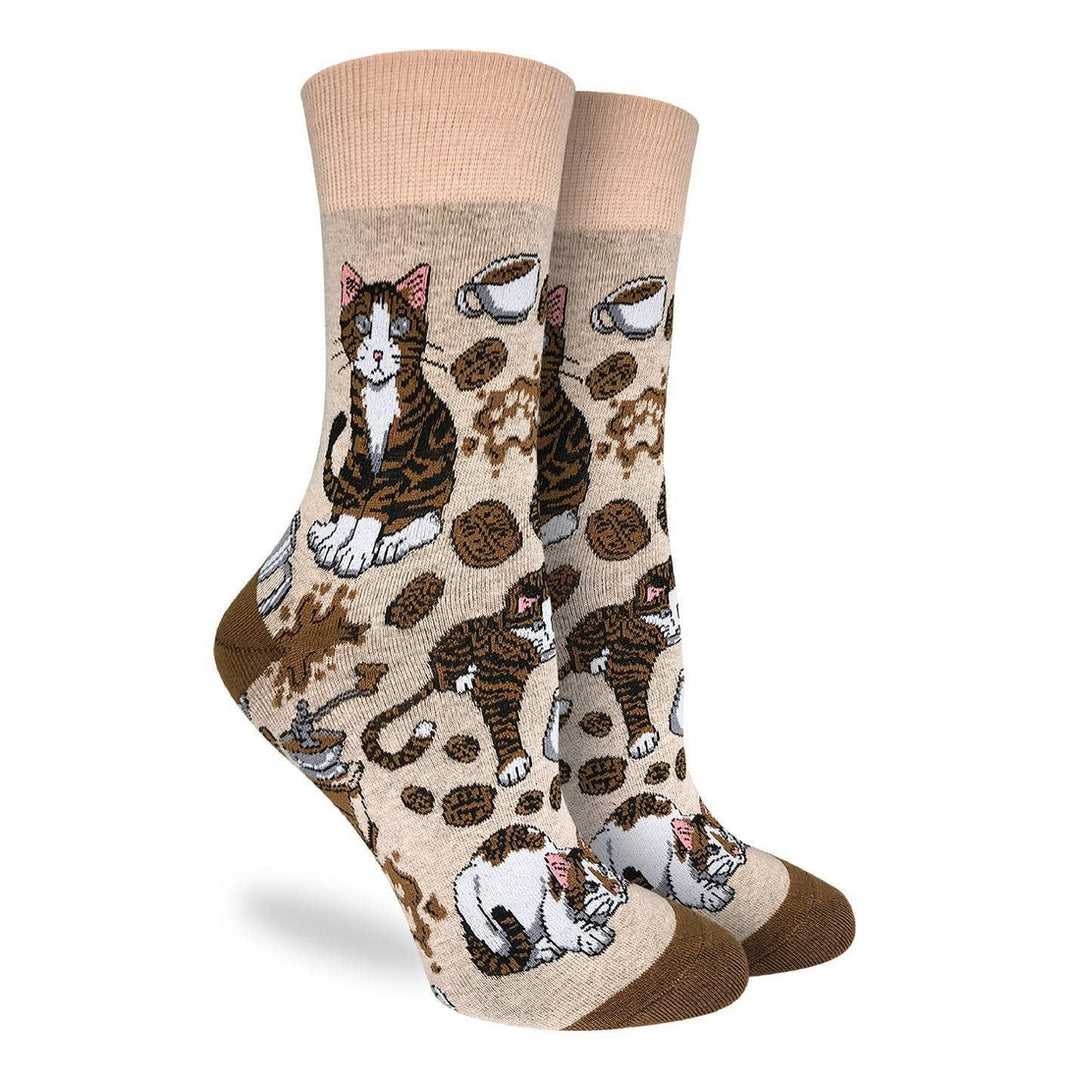"Coffee Cats" Cotton Crew Socks by Good Luck Sock - Medium