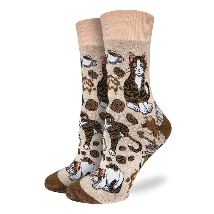 "Coffee Cats" Cotton Crew Socks by Good Luck Sock