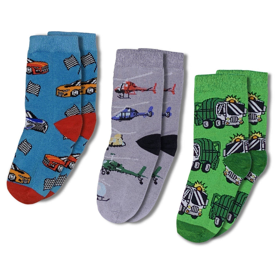 Chaussettes pour enfants « Blocs de construction, Monster Trucks et requins » par Good Luck Sock 