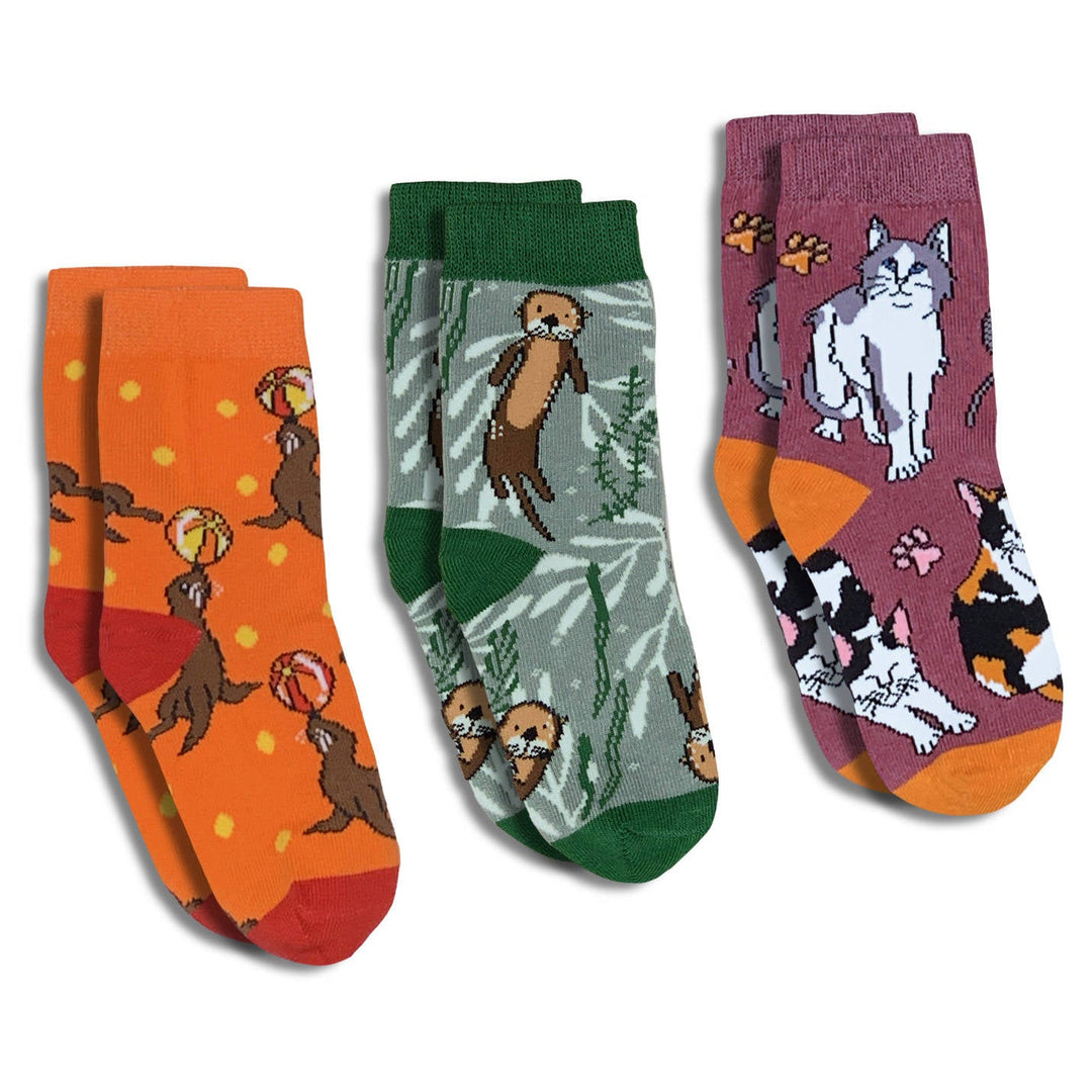 Kids "Sea Lions, Sea Otters and Kitty Cats" Socks by Good Luck Sock