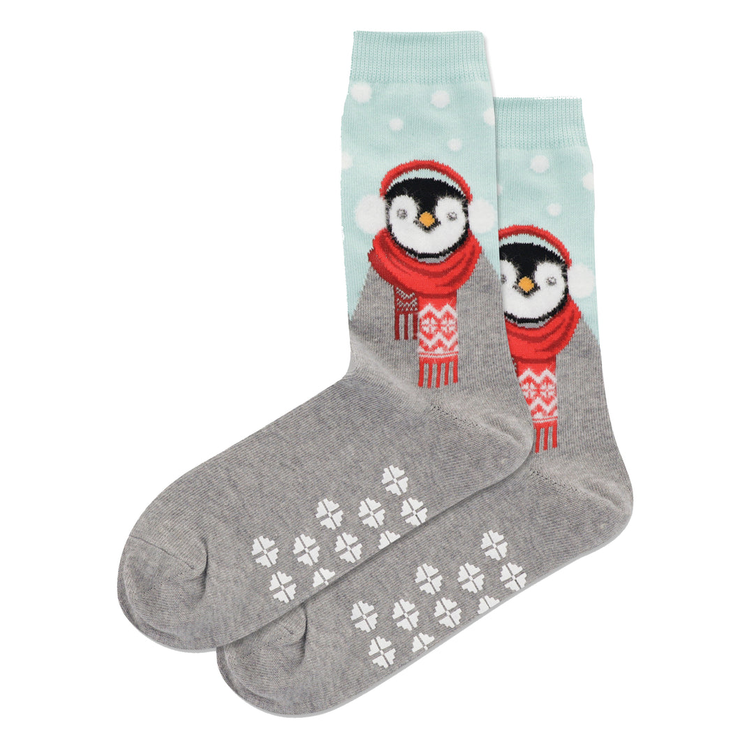 "Fuzzy Penguin" Non-Slip Crew Socks by Hot Sox - Medium