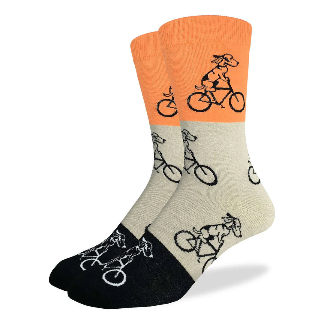 Chaussettes en coton « Chien orange à vélo » par Good Luck Sock