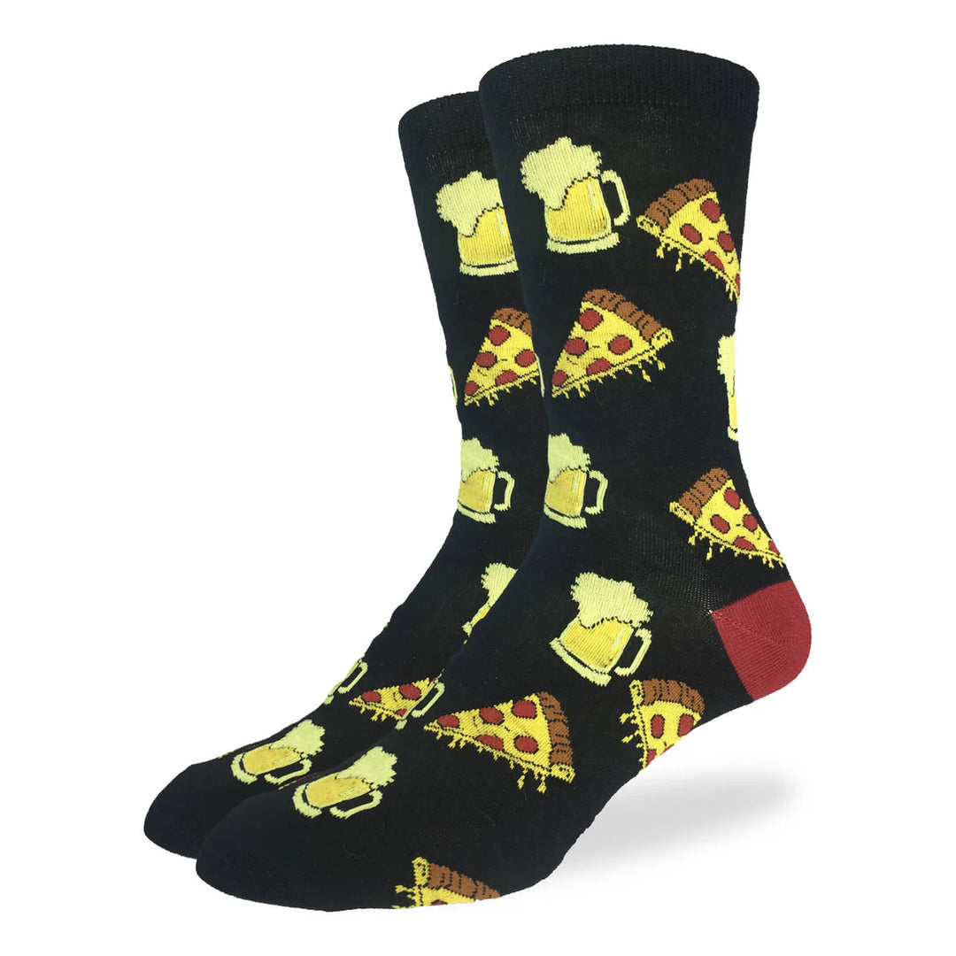 Chaussettes mi-mollet en coton « Pizza &amp; Beer » de Good Luck Sock - Taille L 