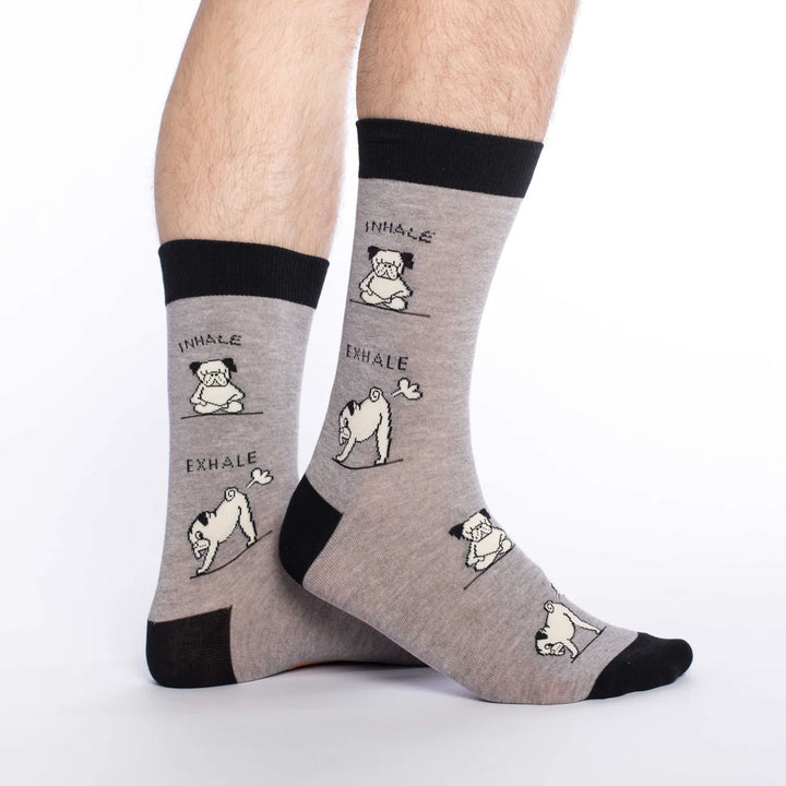 "Yoga Pug" Cotton Crew Socks by Good Luck Sock