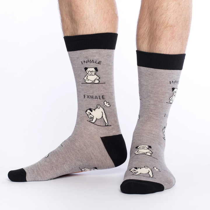 "Yoga Pug" Cotton Crew Socks by Good Luck Sock