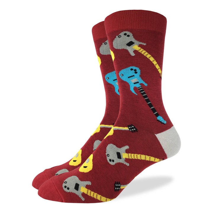 "Red Guitar" Crew Socks by Good Luck Sock - Large